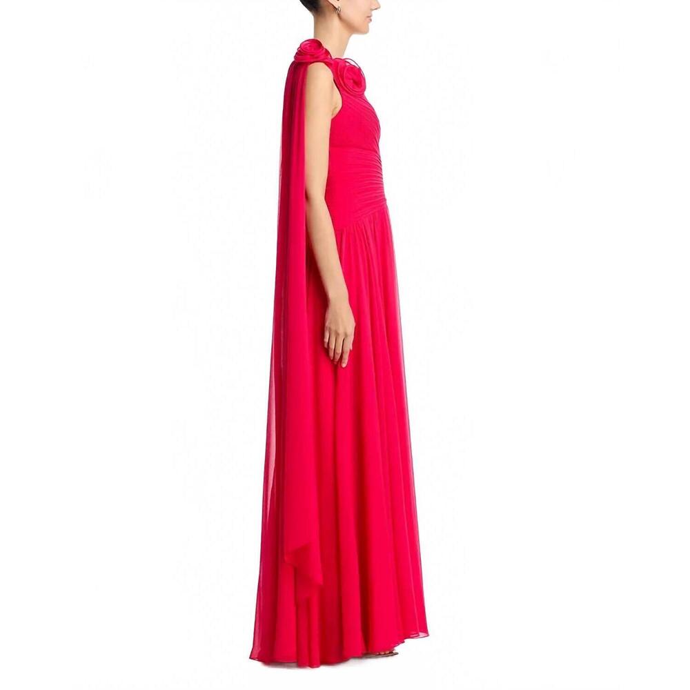 NEW TERI JON one shoulder chiffon trim gown in fuchsia - Picture 3 of 3
